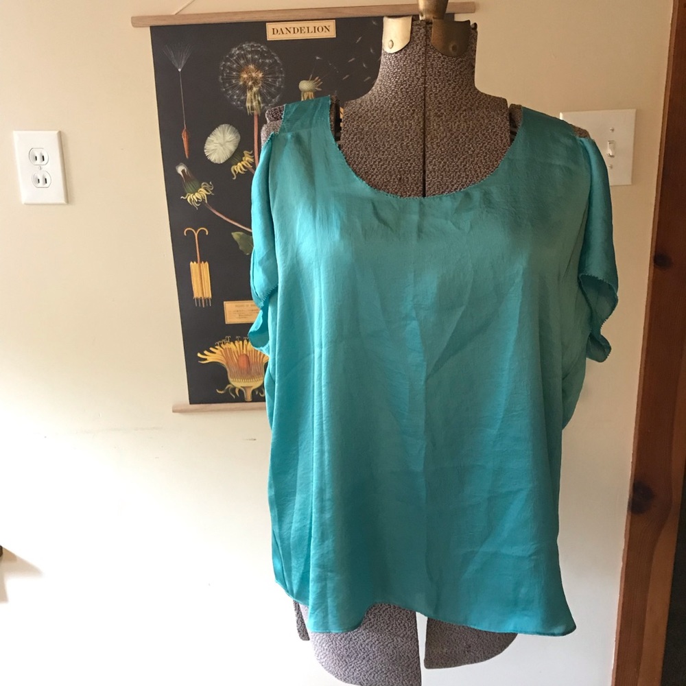 Teal Open-shoulder Silk Top. NWOT.